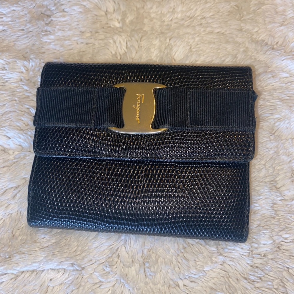 Salvatore Ferragamo Black Textured Wallet